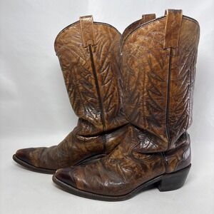 Vintage Mens Brown Size 9EE Texas Brand USA Cowboy Western Boots Distressed
